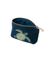 The Elizabeth Scarlett Womens Turtle Conservation Velvet Coin Purse in Marine Navy