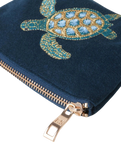 The Elizabeth Scarlett Womens Turtle Conservation Velvet Coin Purse in Marine Navy