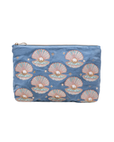 Pearl Shell Velvet Everyday Pouch in Dusky Blue