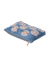 Pearl Shell Velvet Everyday Pouch in Dusky Blue