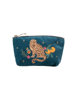 The Elizabeth Scarlett Womens Tropical Jaguar Velvet Coin Purse in Rich Blue