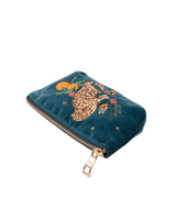 The Elizabeth Scarlett Womens Tropical Jaguar Velvet Coin Purse in Rich Blue