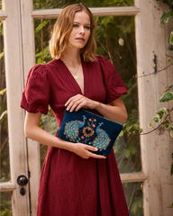 Peacock Floral Everyday Pouch in Ink Blue
