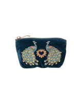 Peacock Floral Coin Purse in Ink Blue