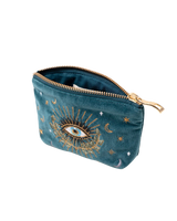 The Elizabeth Scarlett Womens Celestial Eye Velvet Coin Purse in Rich Blue