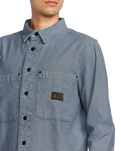 The Volcom Mens Levelstone Shirt in Blue Wash