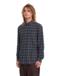 The Volcom Mens Caden Plaid Shirt in Raisin