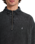 Single Stone 1/4 Zip Sweatshirt in Light Acid Black