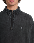Single Stone 1/4 Zip Sweatshirt in Light Acid Black