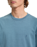 The Volcom Mens Solid Stone Embroidery T-Shirt in Blue Wash