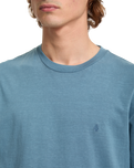 The Volcom Mens Solid Stone Embroidery T-Shirt in Blue Wash