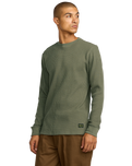 The RVCA Mens Dayshift Thermal Long Sleeve T-Shirt in Olive