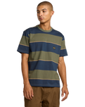 The RVCA Mens Dayshift Stripe T-Shirt in Moody Blue