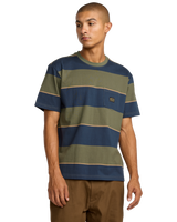 The RVCA Mens Dayshift Stripe T-Shirt in Moody Blue