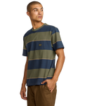 The RVCA Mens Dayshift Stripe T-Shirt in Moody Blue