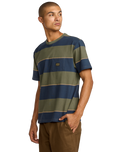 The RVCA Mens Dayshift Stripe T-Shirt in Moody Blue