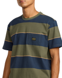 The RVCA Mens Dayshift Stripe T-Shirt in Moody Blue
