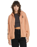 The Volcom Womens Stone Art Zip Hoodie in Sand Brown