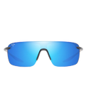 The Maui Jim Pālulu Polarised Shield Sunglasses in Matte Black & Blue Hawaii