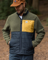 The Passenger Mens Born Explorer Polar-Lined Sherpa Fleece Jacket in Khaki Green