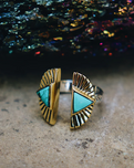 The Bahgsu Jewels Shape Shift Ring in Silver Two Tone Brass Turquoise
