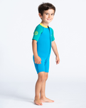 The C-Skins Boys C-Kid Baby Shorty Wetsuit in Cyan, Green & Aurora Yellow
