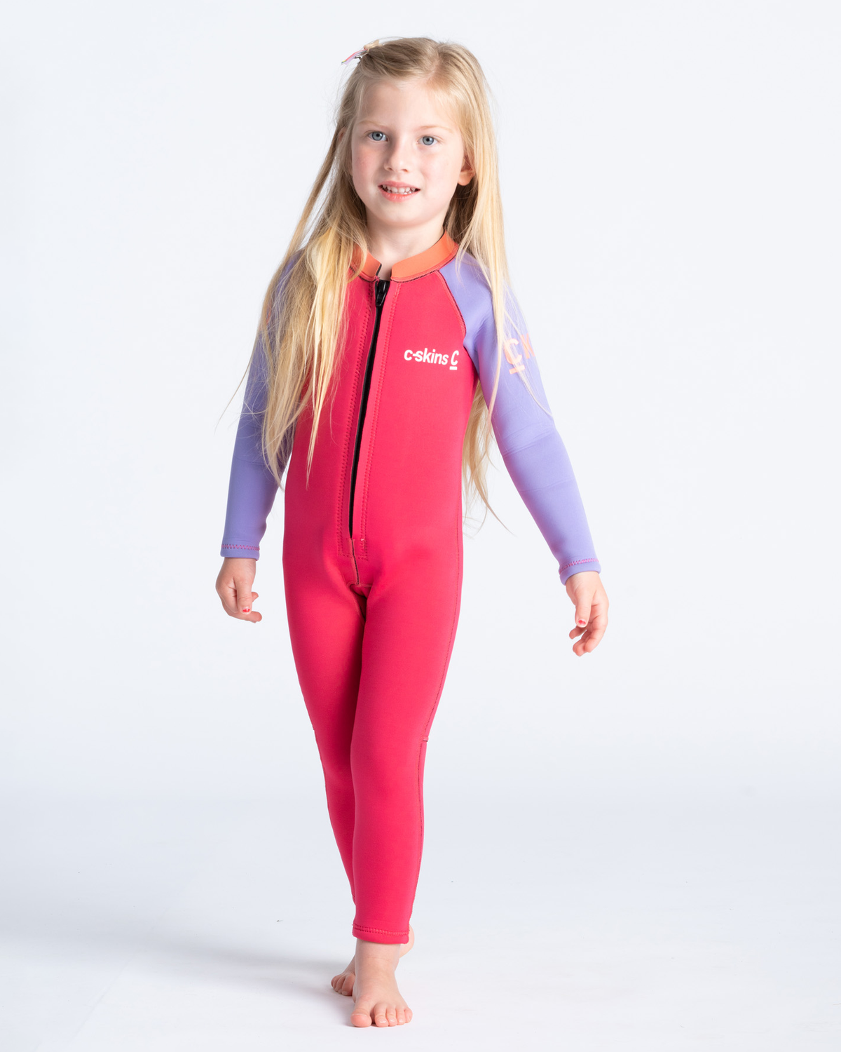 The C-Skins Girls C-Kid Baby Wetsuit in Coral, Lilac & Bright Coral