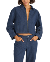 Pinstripe Cropped Jacket in Indigo