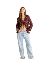 The Rhythm Womens Polka Dot Tie Front Shirt in Cafe