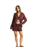 The Rhythm Womens Polka Dot Tie Front Shirt in Cafe