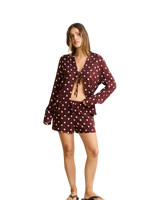 The Rhythm Womens Polka Dot Tie Front Shirt in Cafe