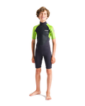 The C-Skins Boys Element 2 3/2mm Shorty Back Zip Wetsuit in Anthracite, Lime & Multi