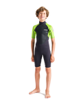 The C-Skins Boys Element 2 3/2mm Shorty Back Zip Wetsuit in Anthracite, Lime & Multi