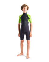 The C-Skins Boys Element 2 3/2mm Shorty Back Zip Wetsuit in Anthracite, Lime & Multi