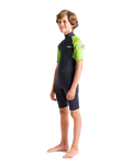 The C-Skins Boys Element 2 3/2mm Shorty Back Zip Wetsuit in Anthracite, Lime & Multi