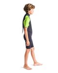 The C-Skins Boys Element 2 3/2mm Shorty Back Zip Wetsuit in Anthracite, Lime & Multi