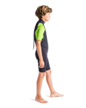 The C-Skins Boys Element 2 3/2mm Shorty Back Zip Wetsuit in Anthracite, Lime & Multi