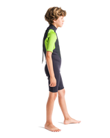 The C-Skins Boys Element 2 3/2mm Shorty Back Zip Wetsuit in Anthracite, Lime & Multi