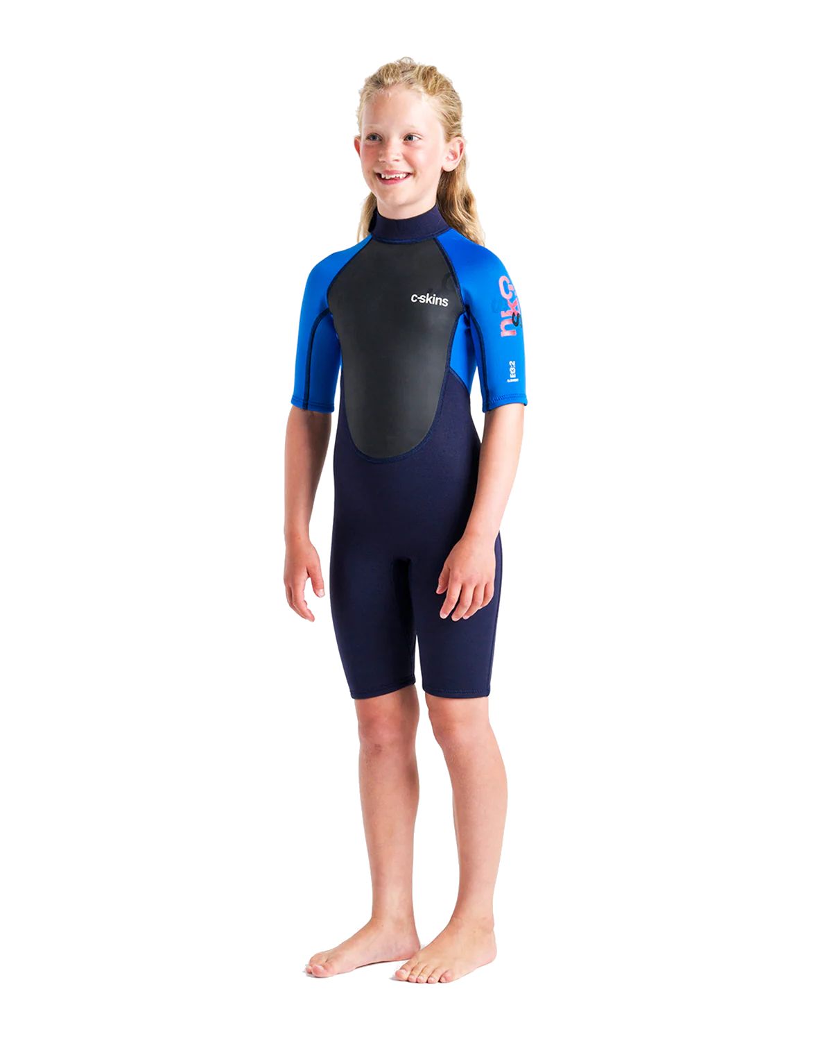 Boys Element 3/2mm Back Zip Shorty Wetsuit in Slate, Cyan & Multi