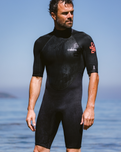 Element 3/2mm Back Zip Shorty Wetsuit in Anthracite, Black & Neon Flare