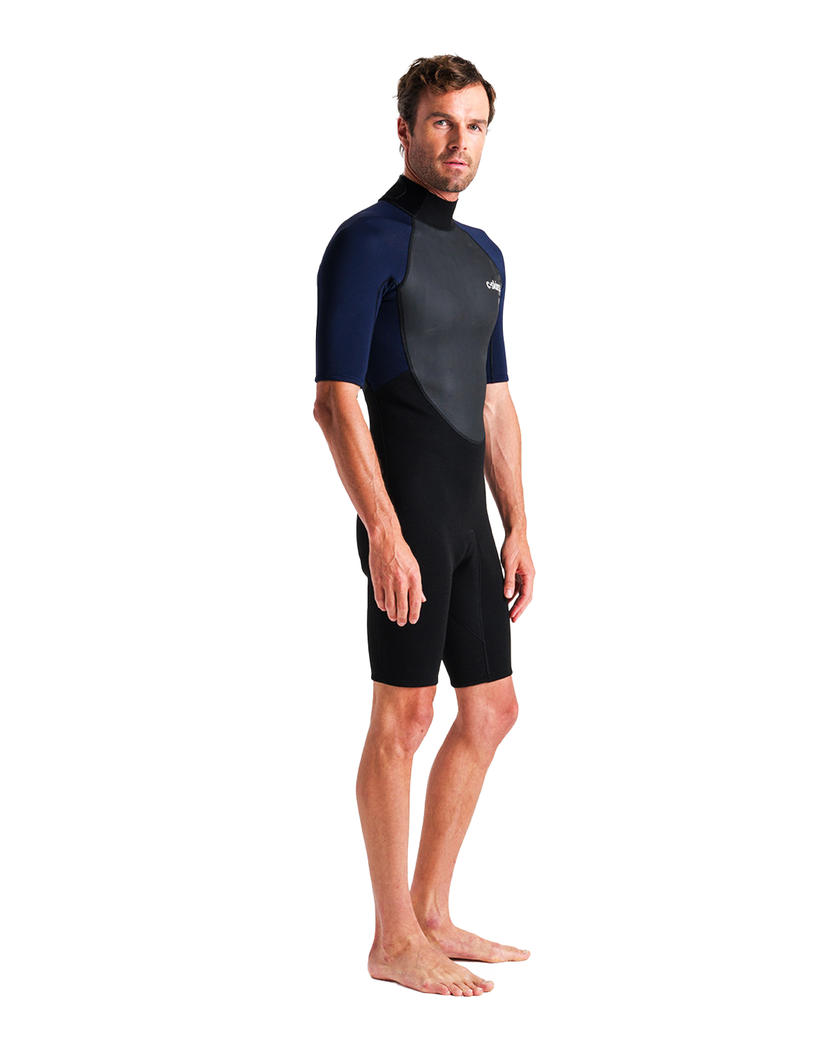 The C-Skins Mens Element 3/2mm Back Zip Shorty Wetsuit in Black, Slate & Cyan