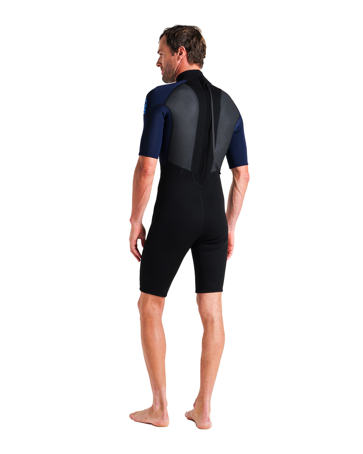 The C-Skins Mens Element 3/2mm Back Zip Shorty Wetsuit in Black, Slate & Cyan