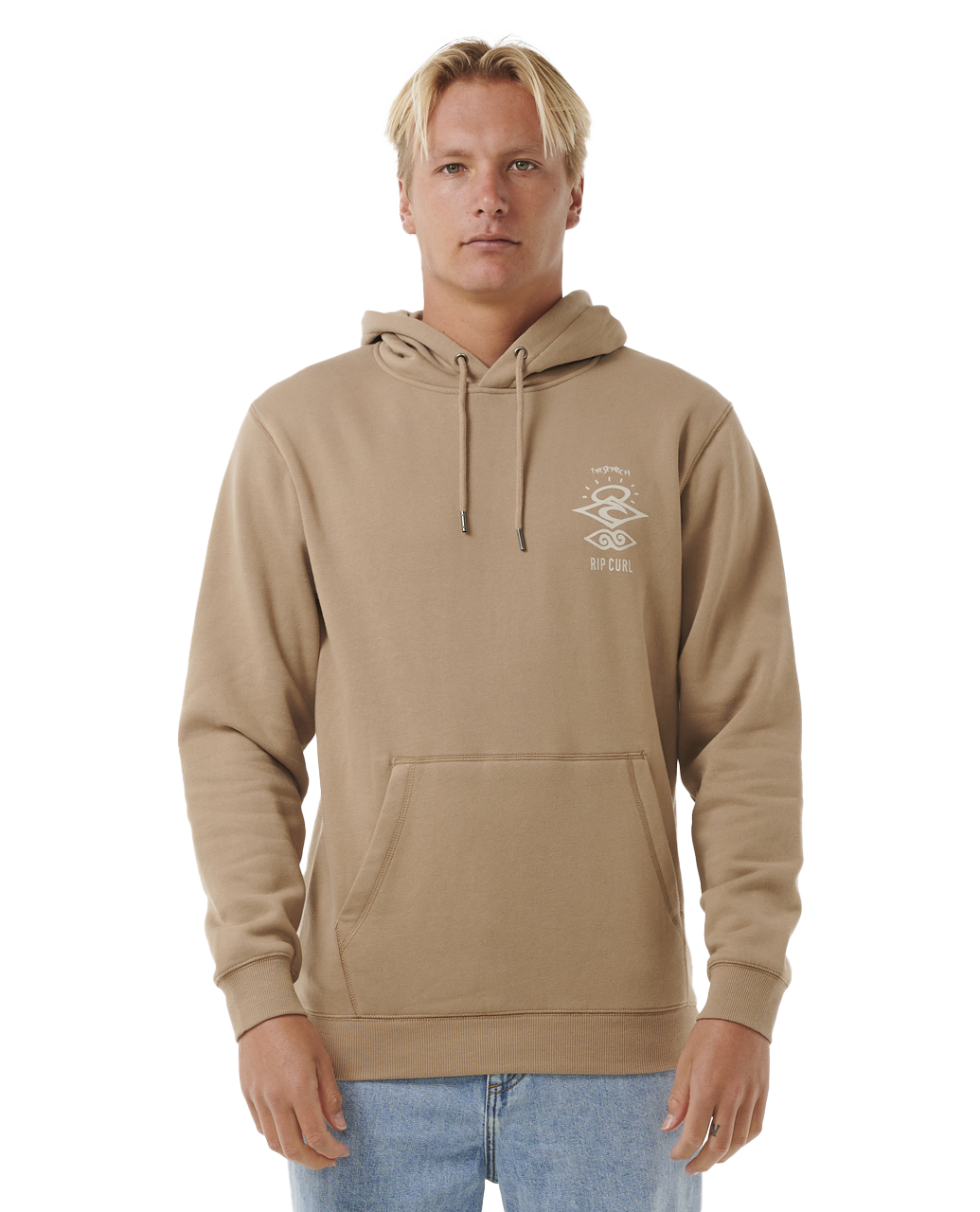 The Rip Curl Mens Search Icon Hoodie in Sand Dune