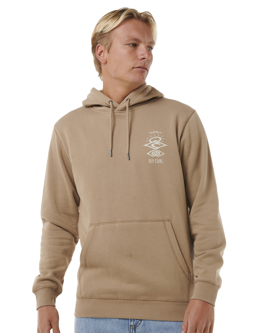 The Rip Curl Mens Search Icon Hoodie in Sand Dune