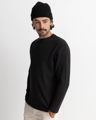 Classic Waffle Knit Sweatshirt in Vintage Black
