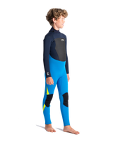 Boys Legend 4/3mm Back Zip Wetsuit in Cyan, Slate & Multi