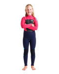 Girls Legend 4/3mm Back Zip Wetsuit in Slate, Coral & Ocean Blue