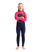 Girls Legend 4/3mm Back Zip Wetsuit in Slate, Coral & Ocean Blue