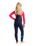 Girls Legend 4/3mm Back Zip Wetsuit in Slate, Coral & Ocean Blue