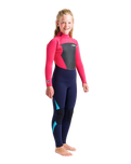 Girls Legend 4/3mm Back Zip Wetsuit in Slate, Coral & Ocean Blue